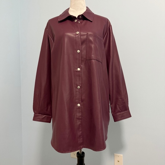 Bagatelle Collection Women’s Faux Leather Maroon Blazer Jacket Size L - Picture 1 of 11